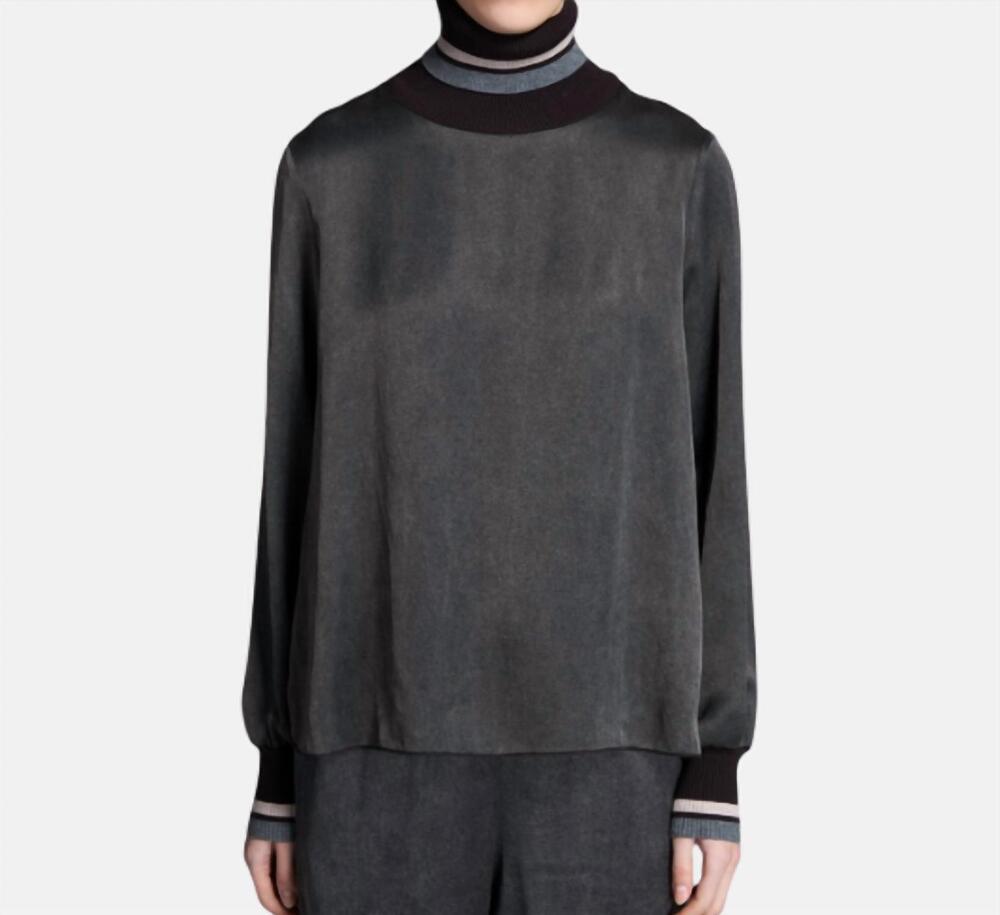NEW TRICOT CHIC striped turtleneck long sleeve sweater in grey brown